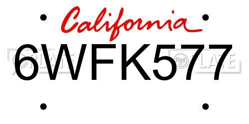 6WFK577 California License Plate