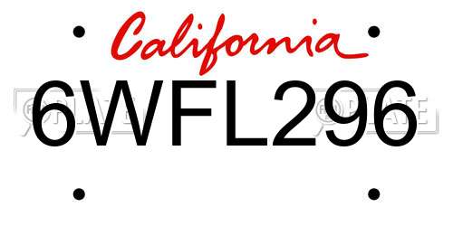 6WFL296 California License Plate