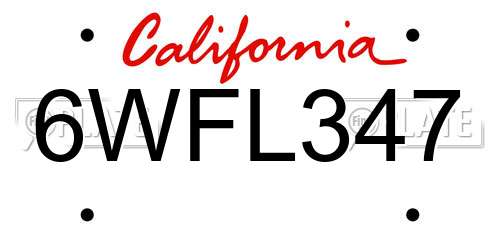 6WFL347 California License Plate