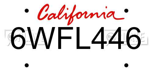 6WFL446 California License Plate