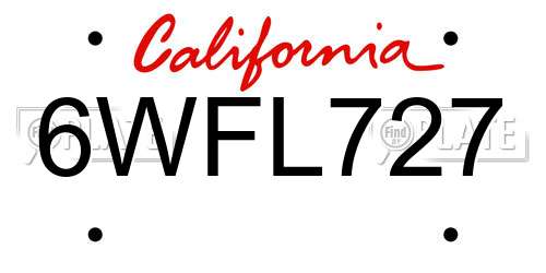 6WFL727 California License Plate