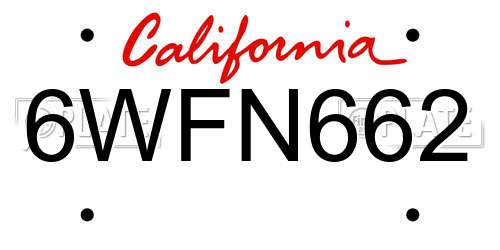6WFN662 California License Plate
