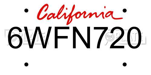 6WFN720 California License Plate