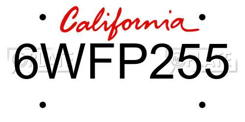 6WFP255 California License Plate