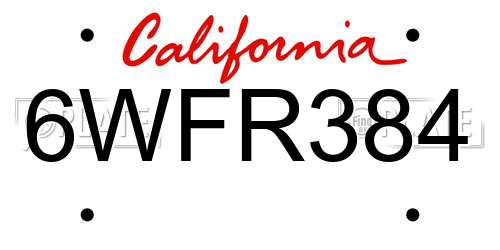 6WFR384 California License Plate
