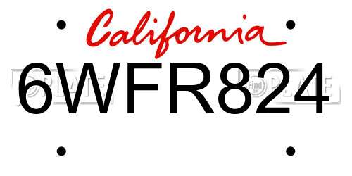 6WFR824 California License Plate