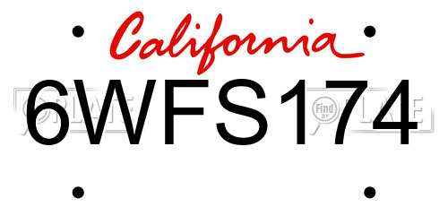 6WFS174 California License Plate