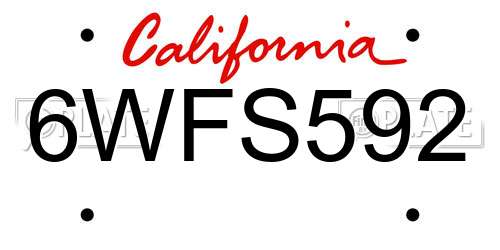 6WFS592 California License Plate