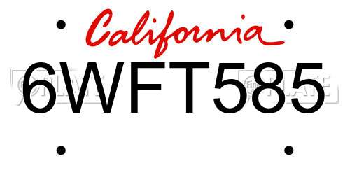 6WFT585 California License Plate