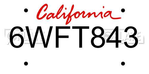 6WFT843 California License Plate