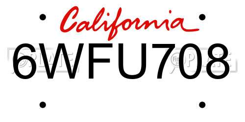 6WFU708 California License Plate