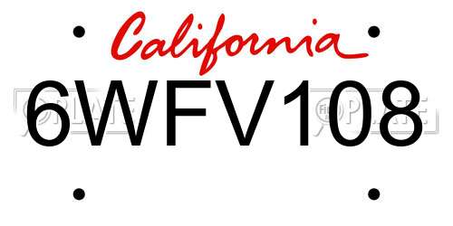 6WFV108 California License Plate
