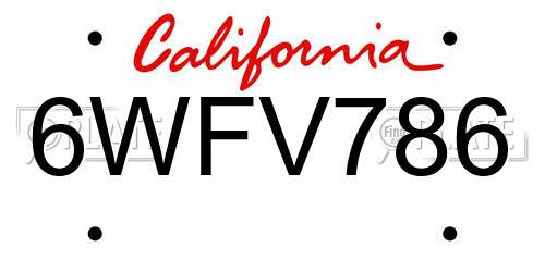 6WFV786 California License Plate