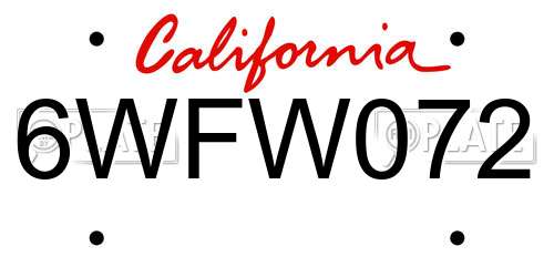 6WFW072 California License Plate