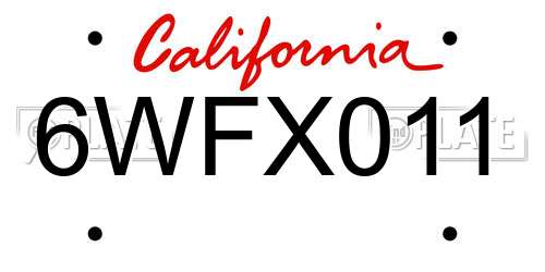 6WFX011 California License Plate