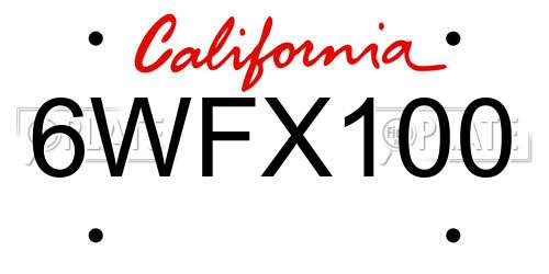 6WFX100 California License Plate