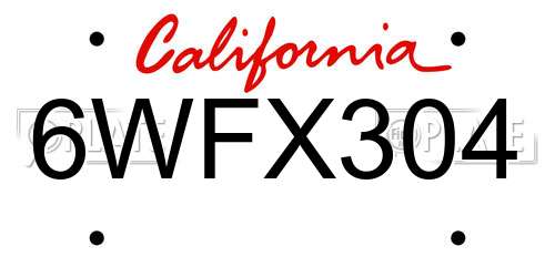 6WFX304 California License Plate