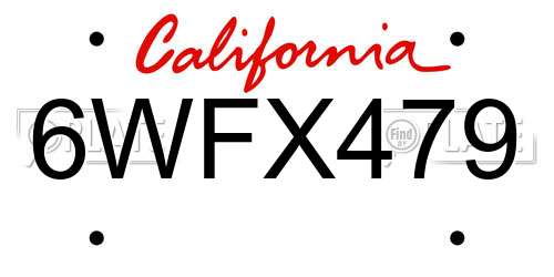 6WFX479 California License Plate