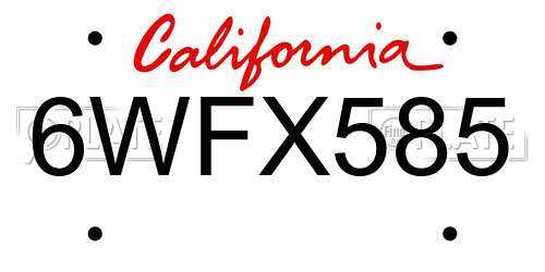 6WFX585 California License Plate