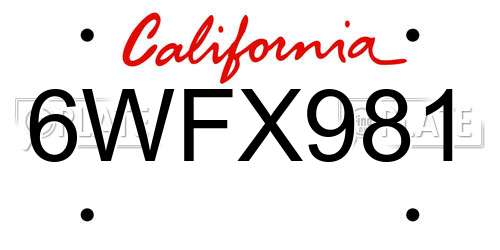 6WFX981 California License Plate
