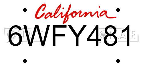 6WFY481 California License Plate