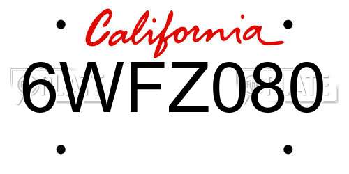 6WFZ080 California License Plate