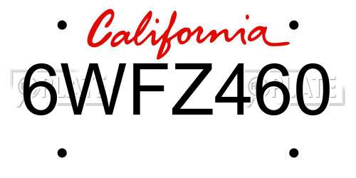 6WFZ460 California License Plate