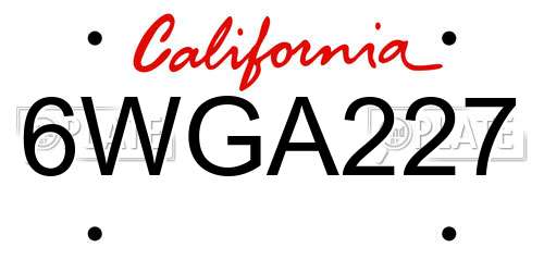 6WGA227 California License Plate