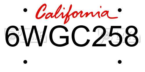 6WGC258 California License Plate