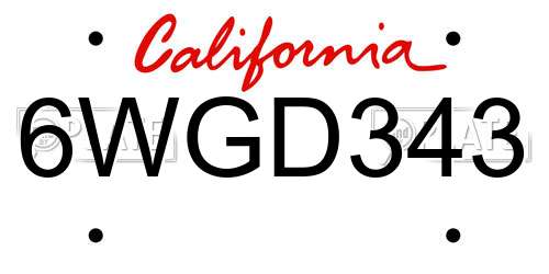 6WGD343 California License Plate
