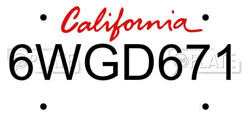 6WGD671 California License Plate