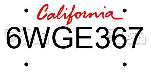 6WGE367 California License Plate