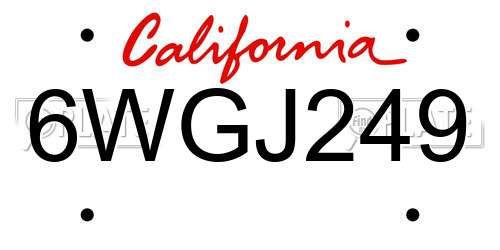 6WGJ249 California License Plate