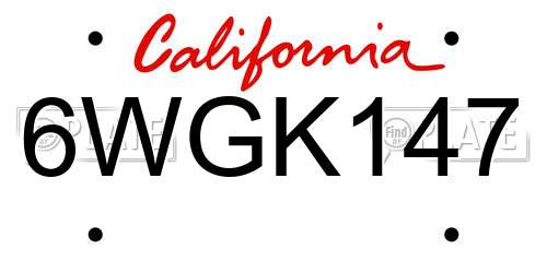 6WGK147 California License Plate