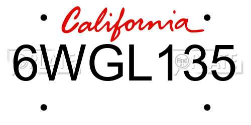 6WGL135 California License Plate