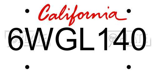 6WGL140 California License Plate