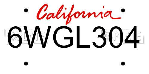 6WGL304 California License Plate