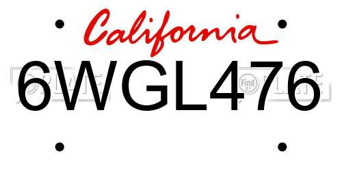 6WGL476 California License Plate