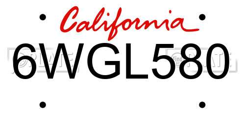 6WGL580 California License Plate