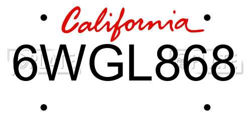 6WGL868 California License Plate
