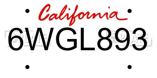 6WGL893 California License Plate