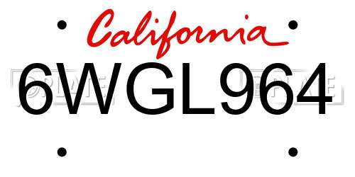 6WGL964 California License Plate
