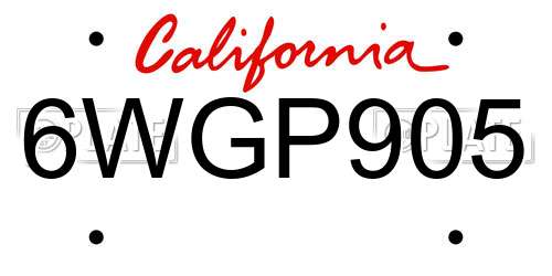 6WGP905 California License Plate