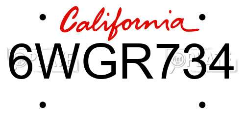 6WGR734 California License Plate