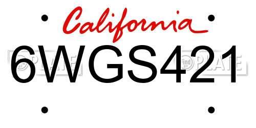 6WGS421 California License Plate