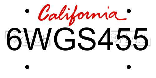 6WGS455 California License Plate