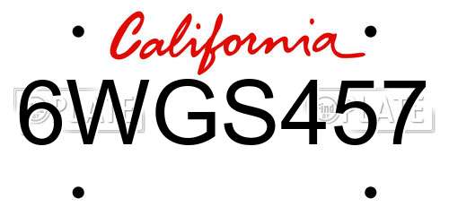 6WGS457 California License Plate