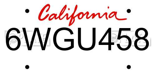 6WGU458 California License Plate