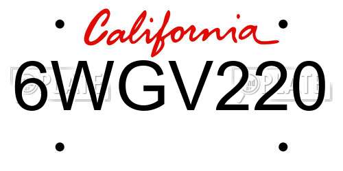 6WGV220 California License Plate