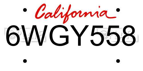 6WGY558 California License Plate